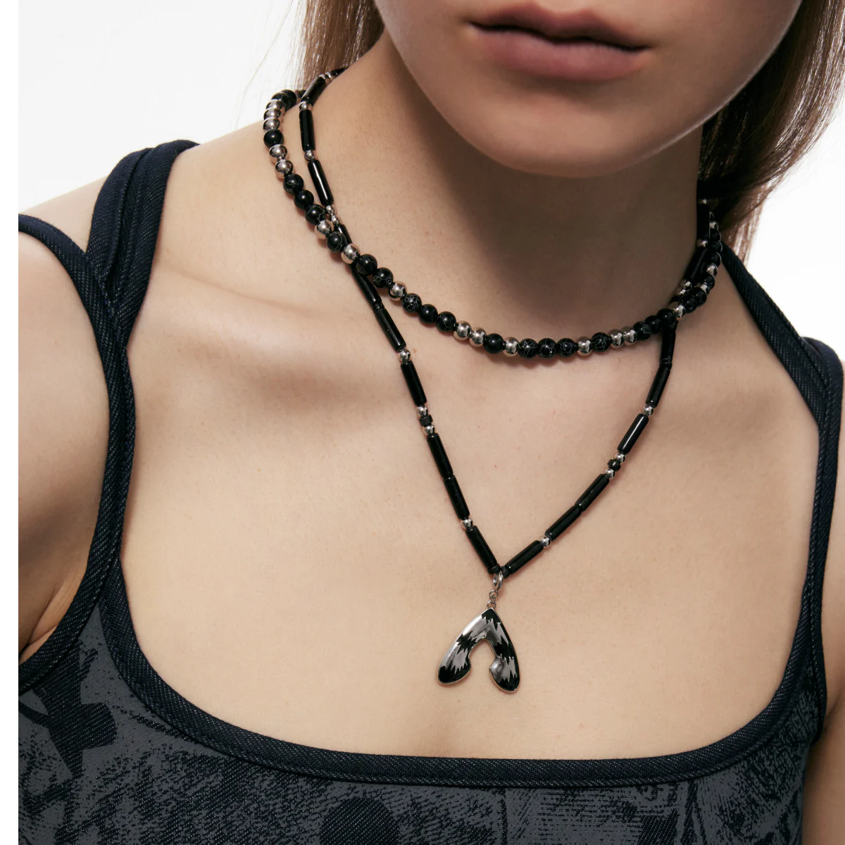 Punk Moth Double-layer Beaded Necklace - Image 6