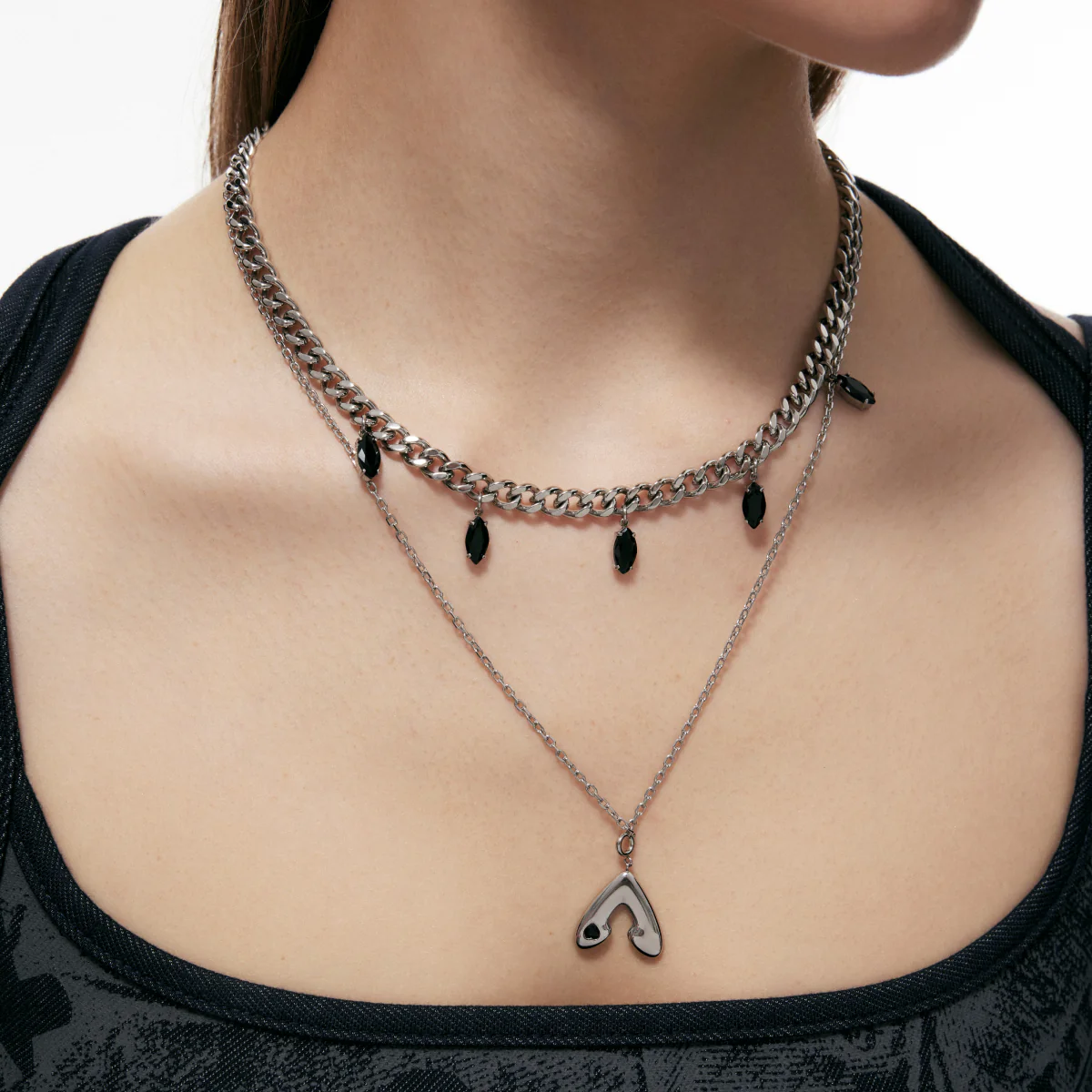 Punk Moth Double-layer Zircon Necklace - Image 2