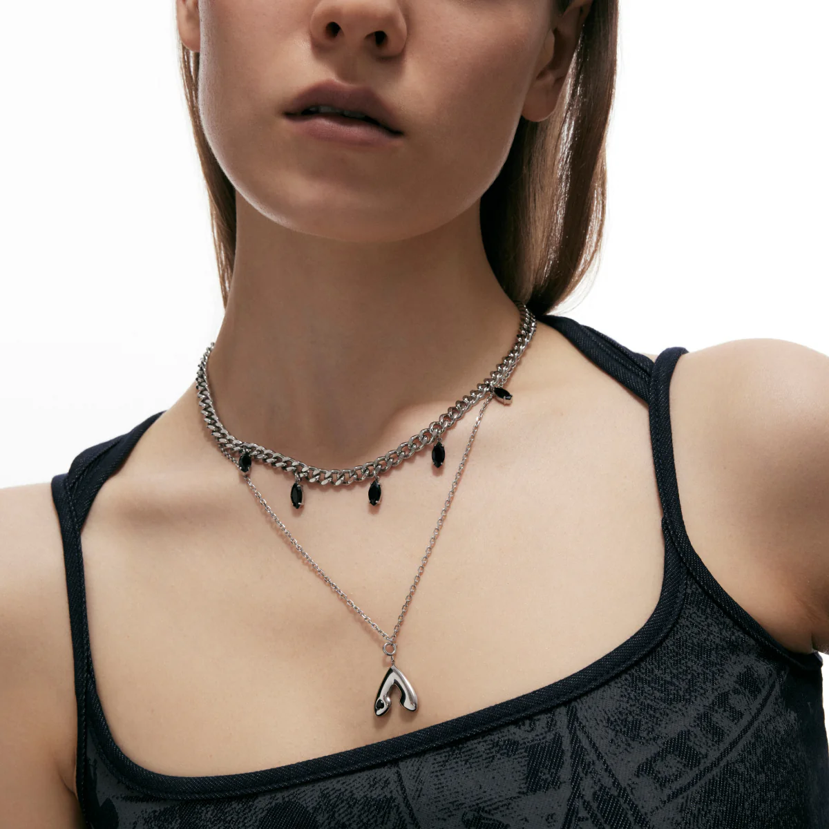 Punk Moth Double-layer Zircon Necklace - Image 3