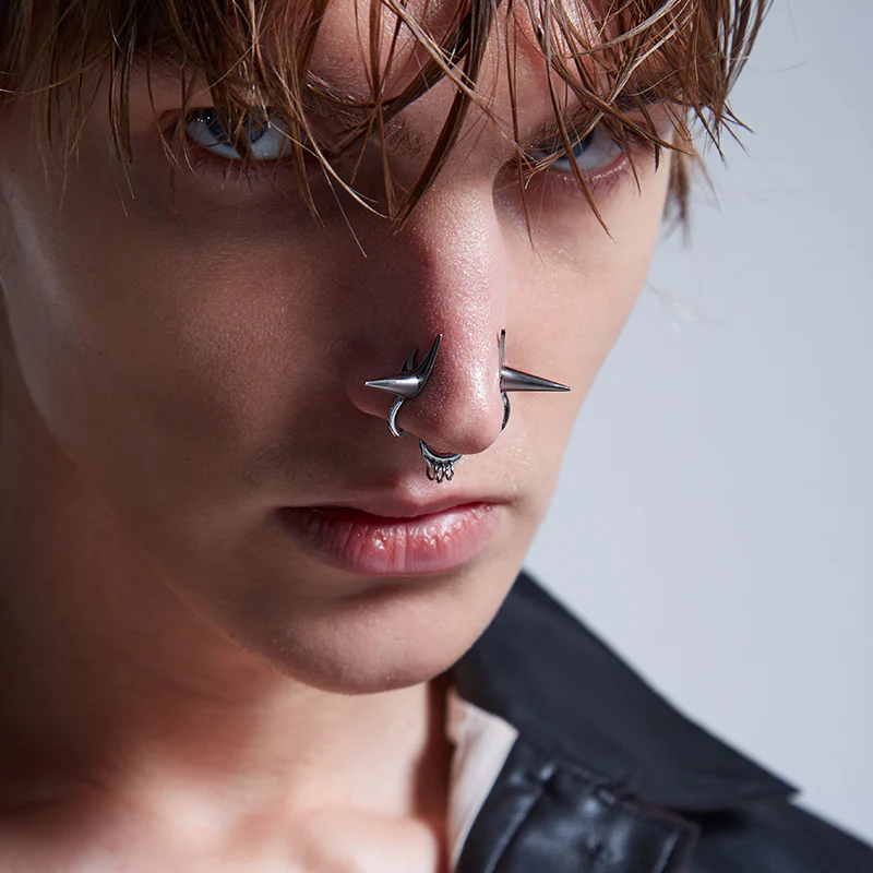 Rebellion Revolution Punk Rivet Nose Ring Cuff - Image 5