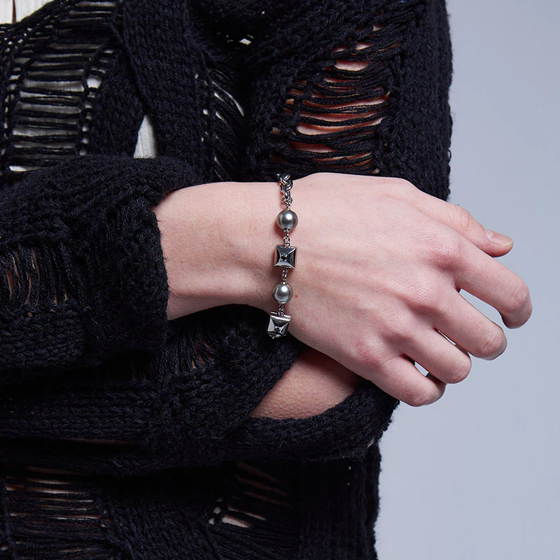 Rebellion Revolution Rivet Beaded Chain Bracelet - Image 4