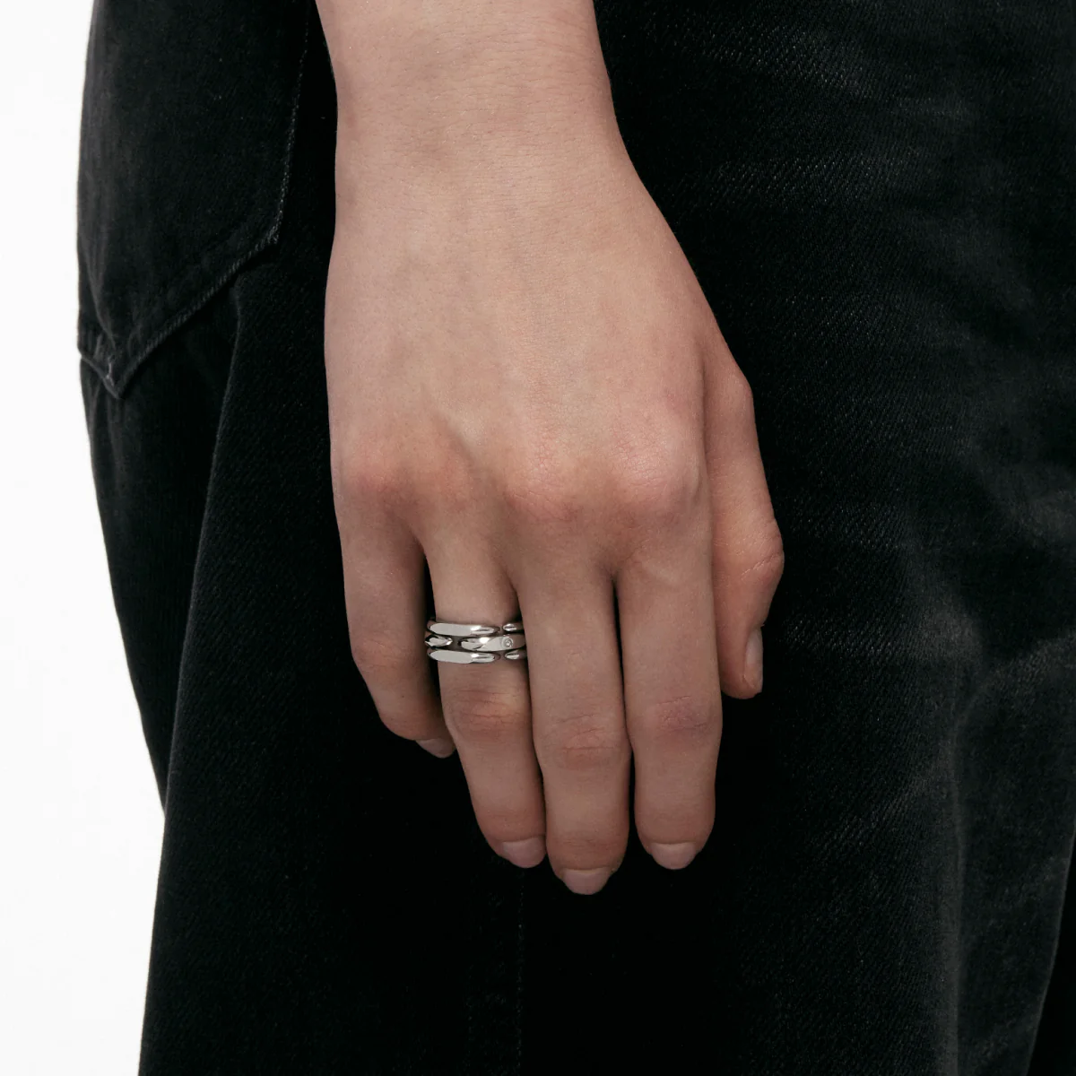 Rhinestone Inlay Structured Adjustable Ring - Image 5