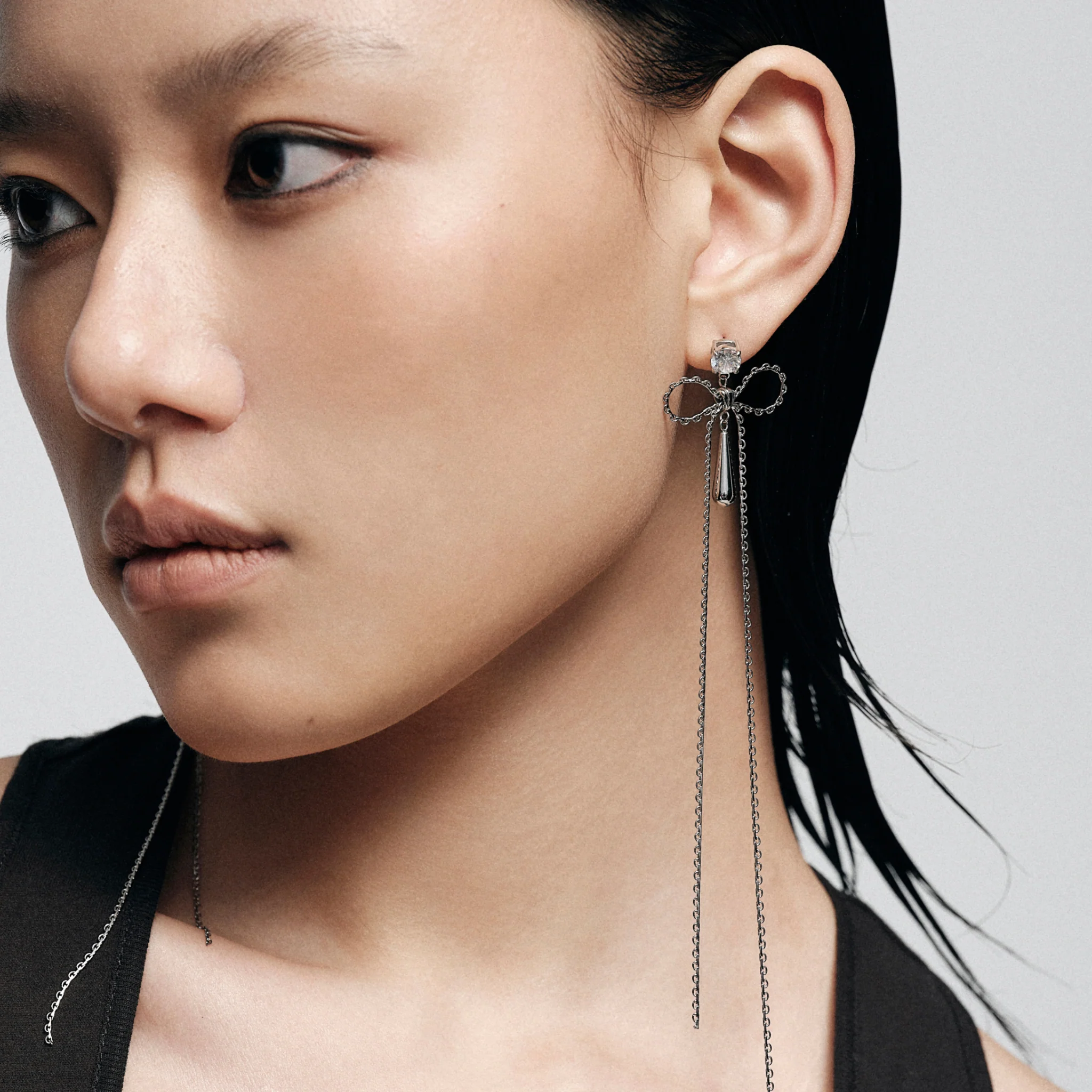 Ribbon Bow Zircon Drop Earrings - Image 4