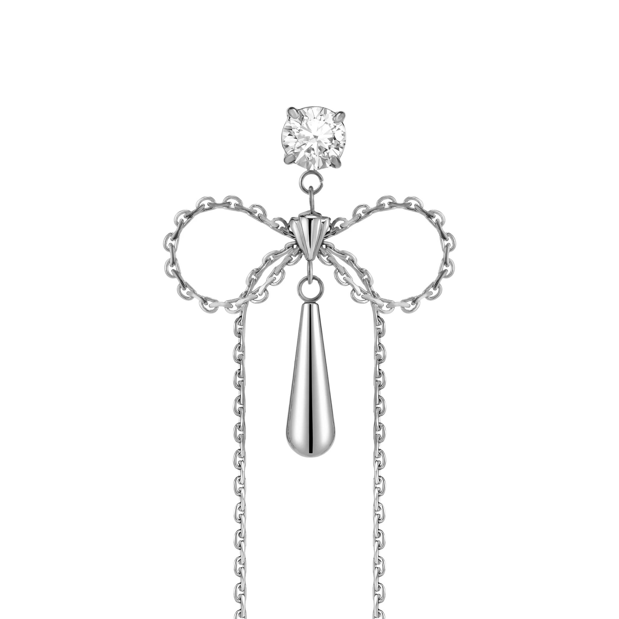 Ribbon Bow Zircon Drop Earrings - Image 5