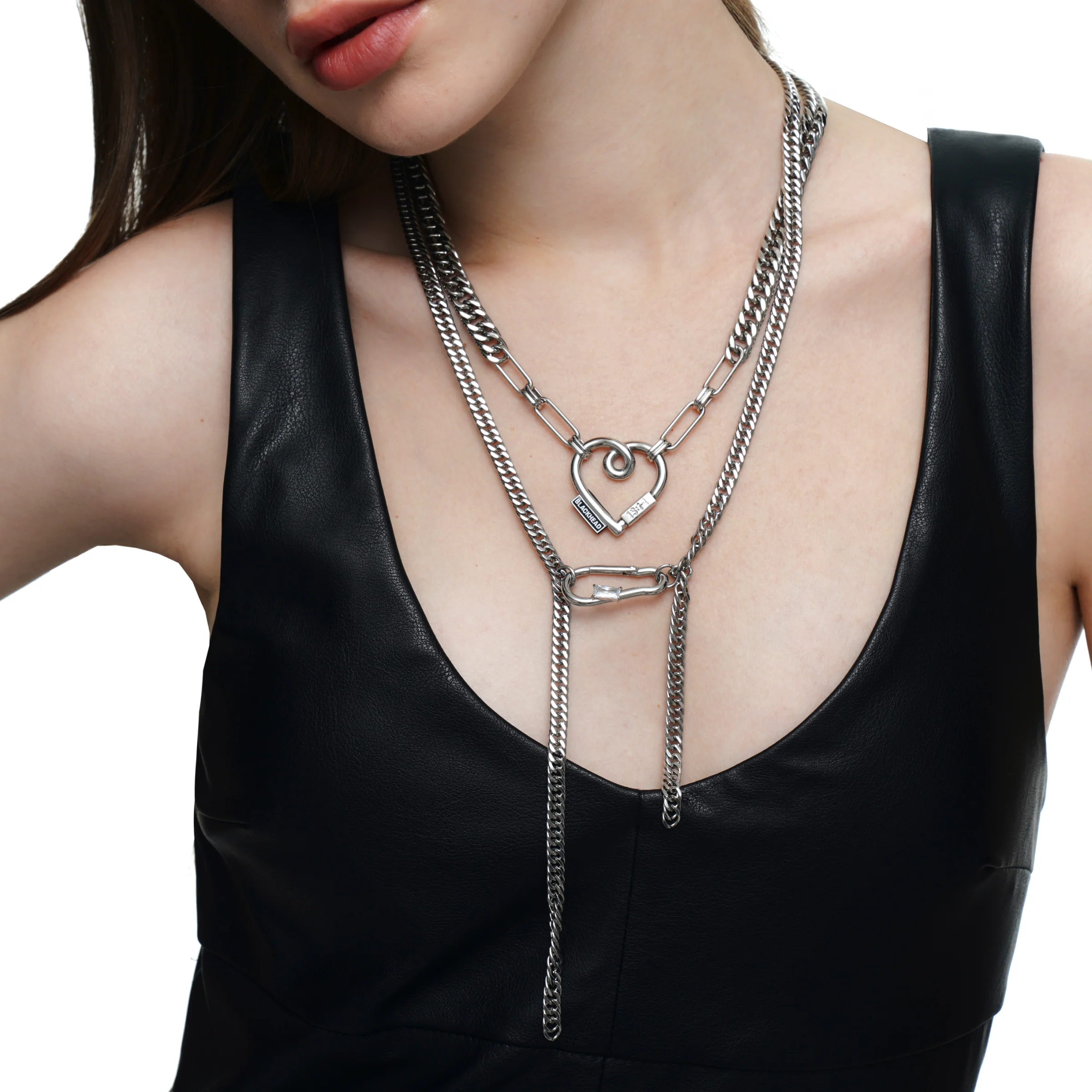 Rubber Logo Heart Pendant Double-Layer Necklace - Image 3