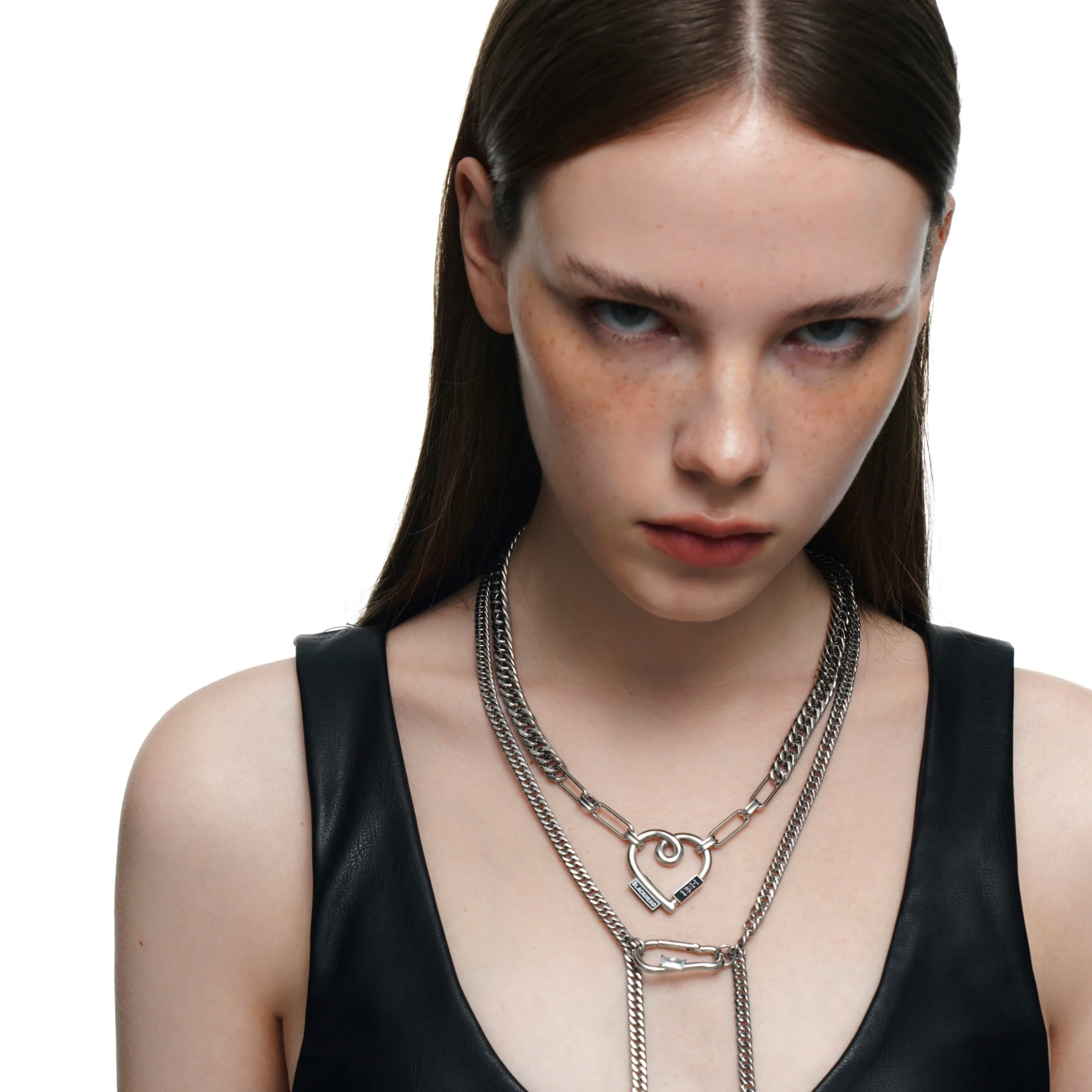 Rubber Logo Heart Pendant Double-Layer Necklace - Image 4