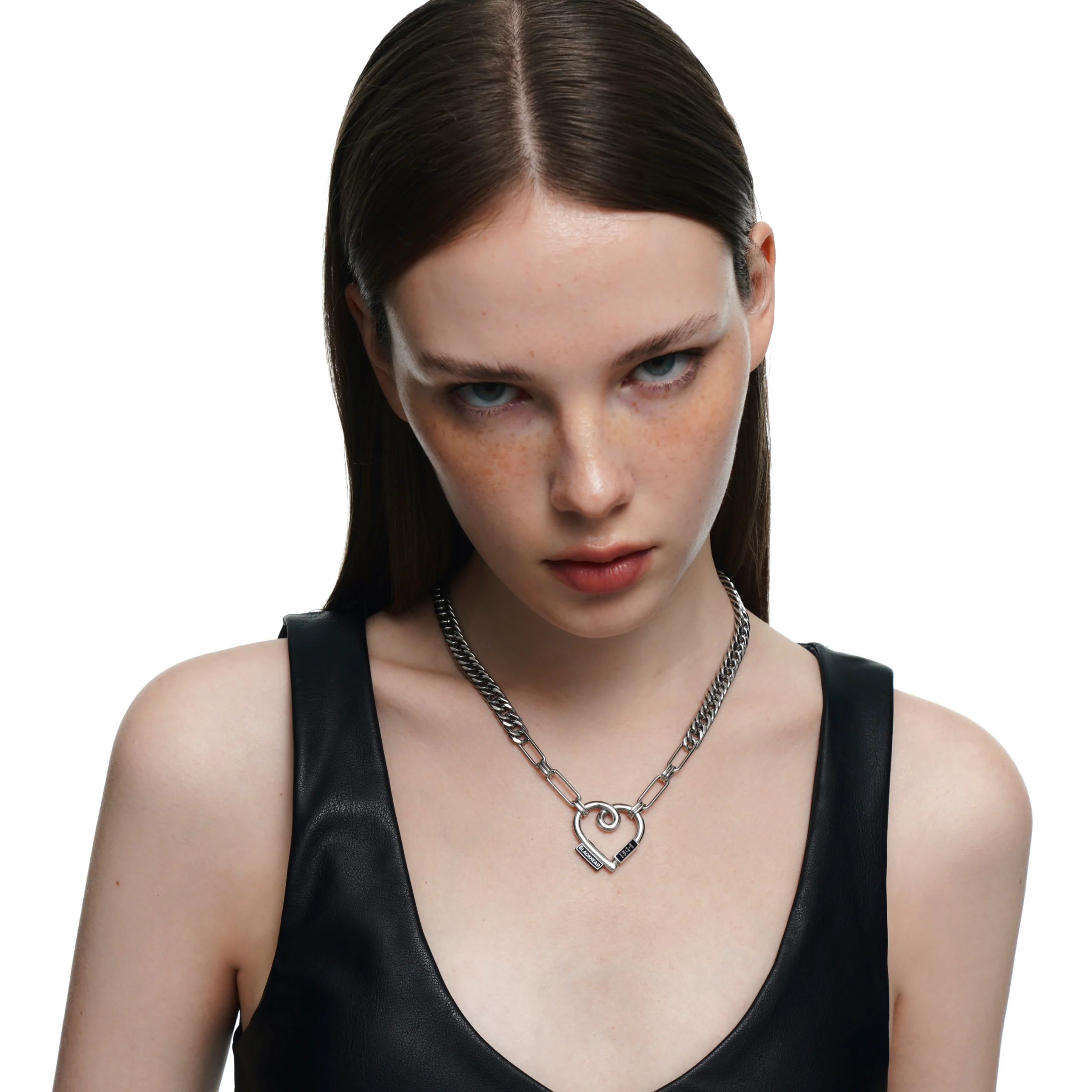 Rubber Logo Heart Pendant Double-Layer Necklace - Image 5