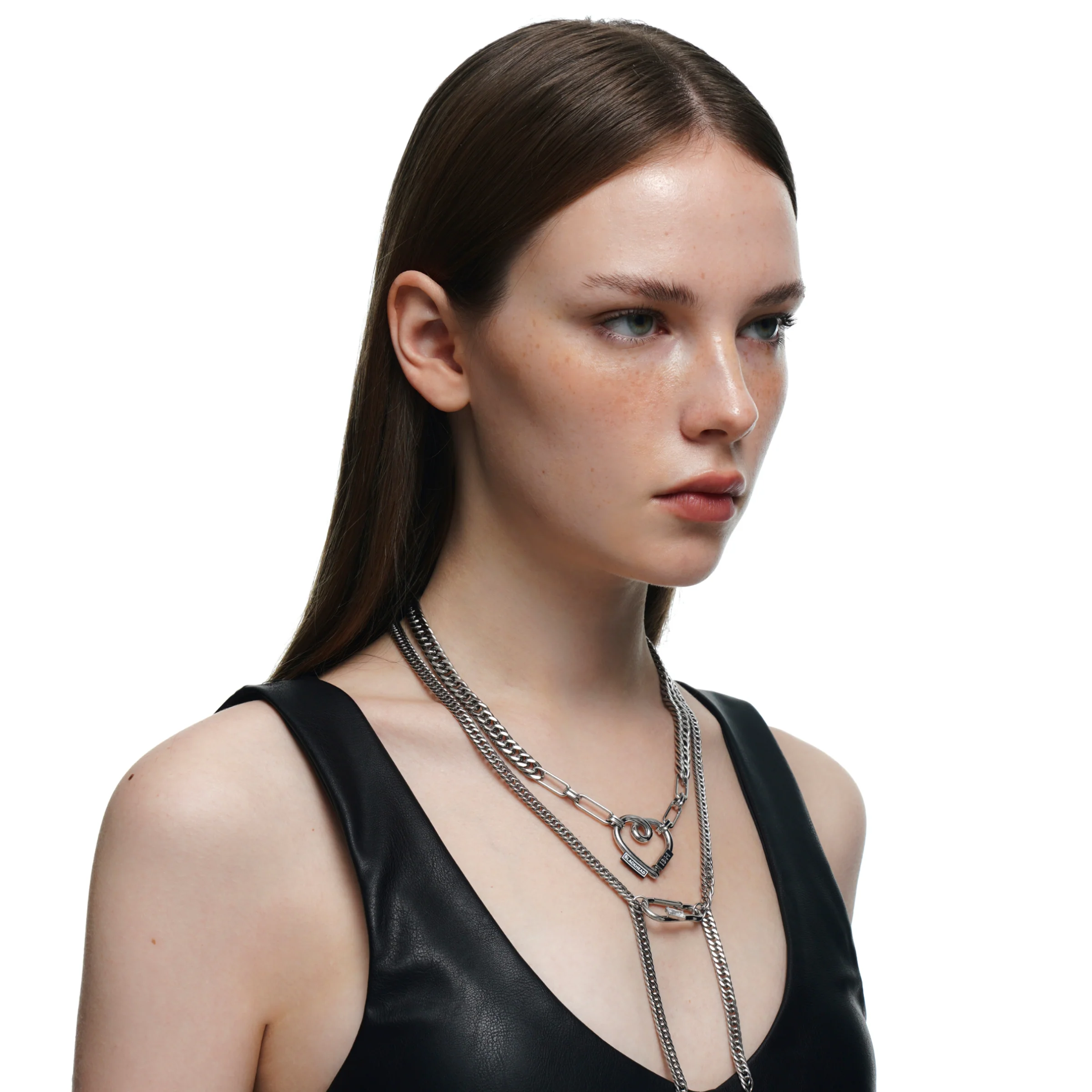 Rubber Logo Heart Pendant Double-Layer Necklace - Image 6