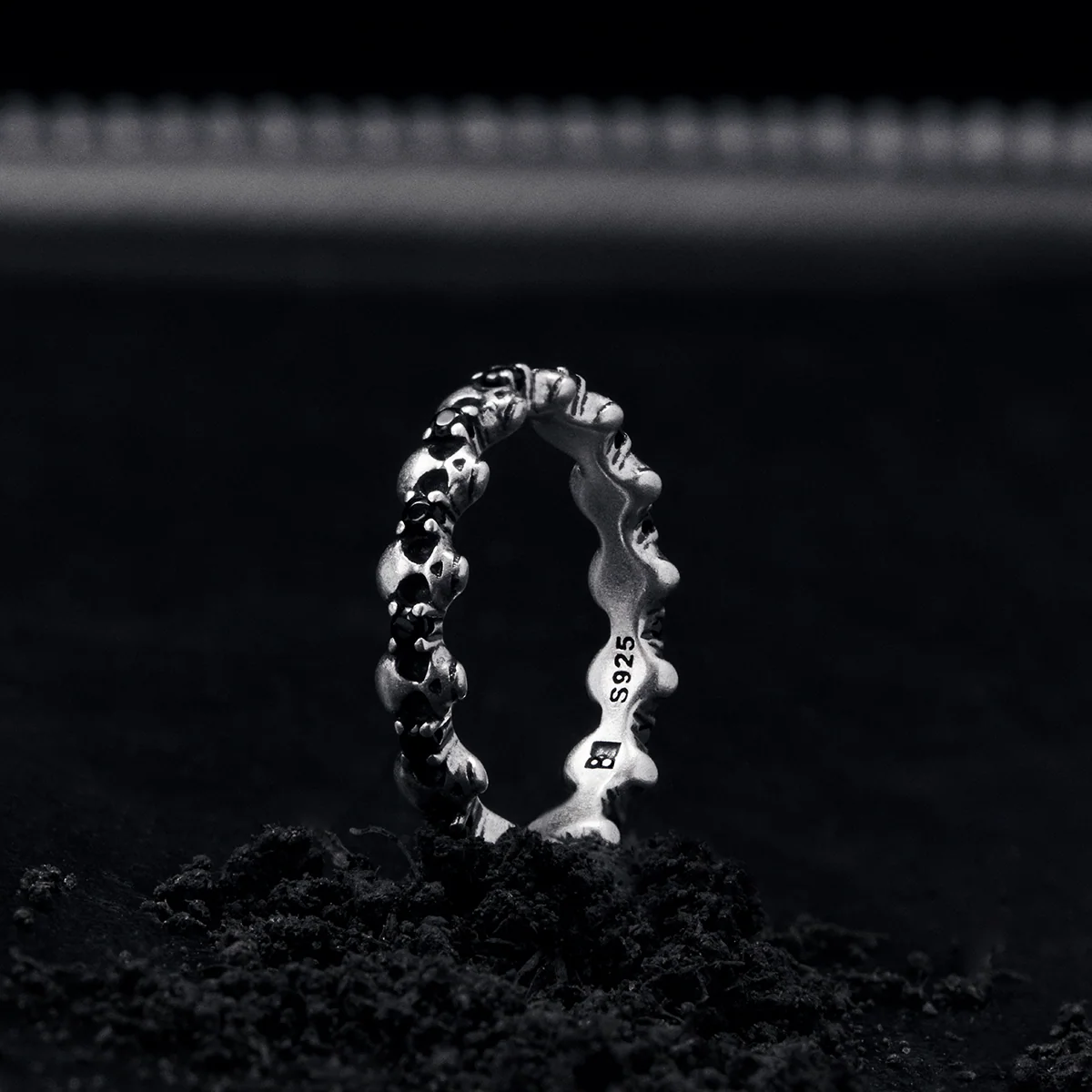 S925 Skull Black Zircon Pinky Ring - Image 3