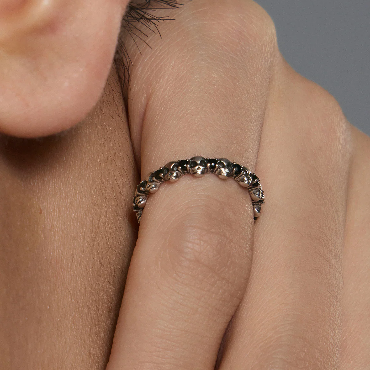 S925 Skull Black Zircon Pinky Ring - Image 4
