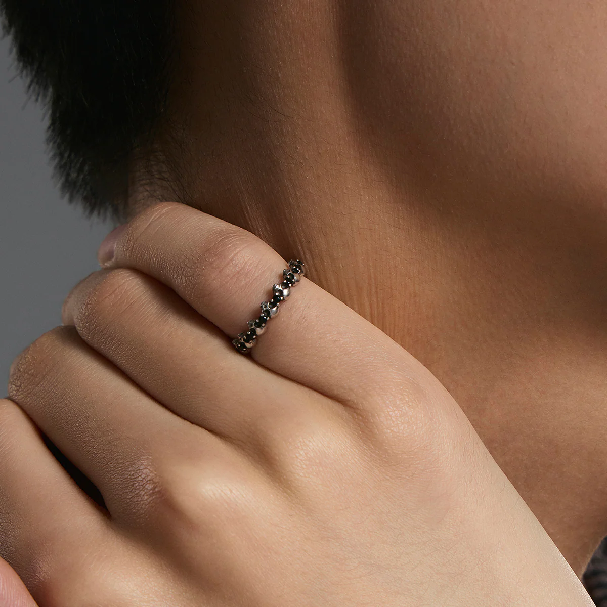 S925 Skull Black Zircon Pinky Ring - Image 5