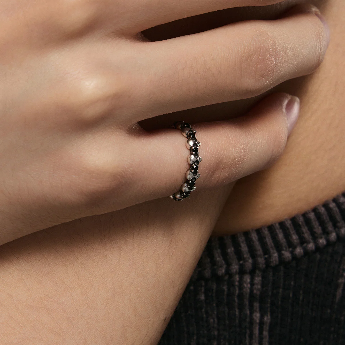 S925 Skull Black Zircon Pinky Ring - Image 6