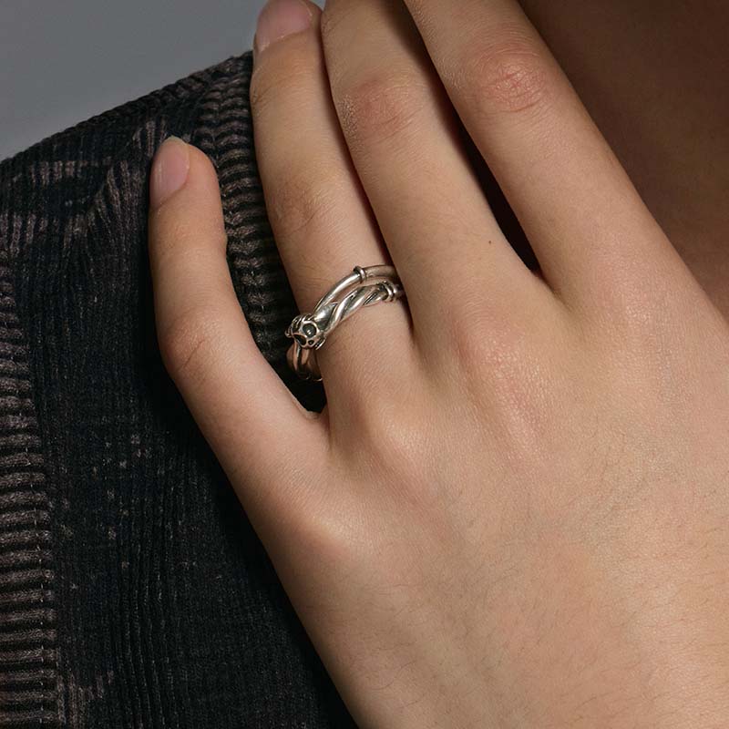 S925 Sterling Silver Double-Layer Skull Ring - Image 5