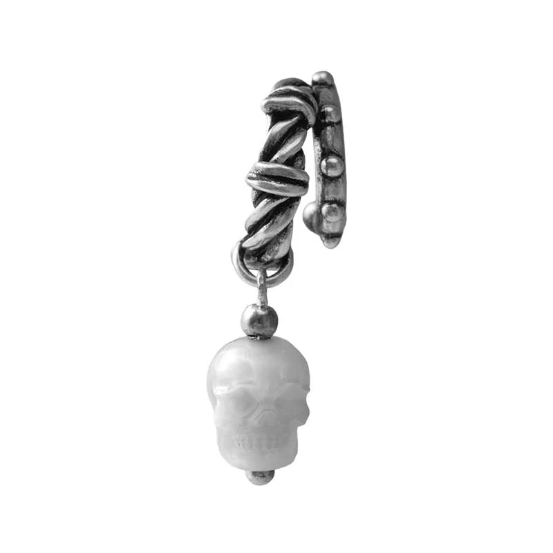 S925 Sterling Silver Pearl Skull Punk Drop Earring (Left, Single) - Image 2