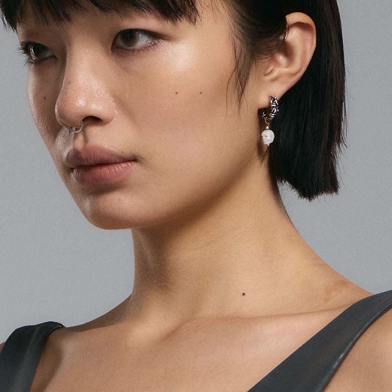 S925 Sterling Silver Pearl Skull Punk Drop Earring (Left, Single) - Image 4