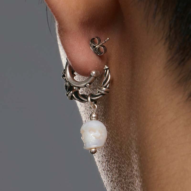S925 Sterling Silver Pearl Skull Punk Drop Earring (Left, Single) - Image 6