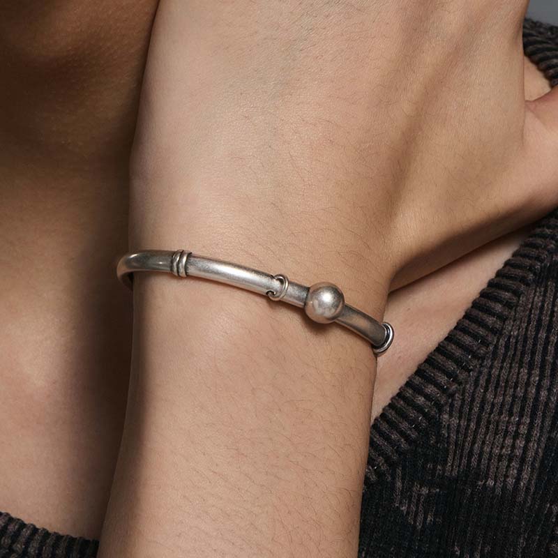 S925 Sterling Silver Piercing Ball Bangle - Image 3