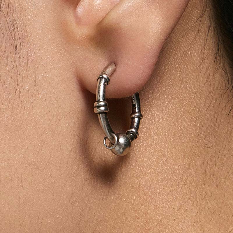 S925 Sterling Silver Piercing Ball Large Hoop Earring (Single) - Image 5