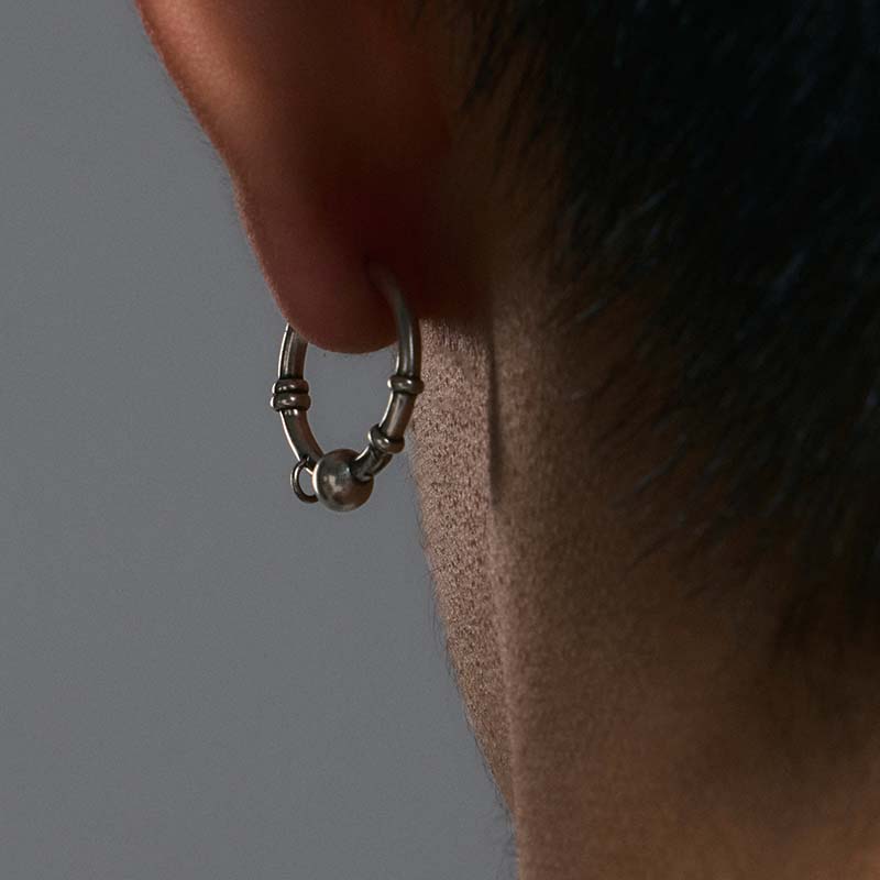 S925 Sterling Silver Piercing Ball Large Hoop Earring (Single) - Image 6