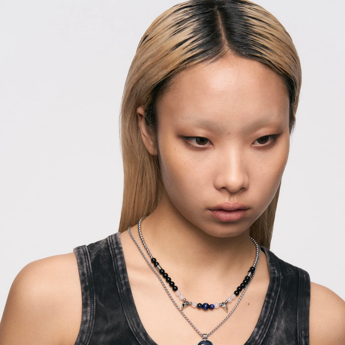 Snake Fang Bead Pull-Through Double Layer Necklace - Image 6