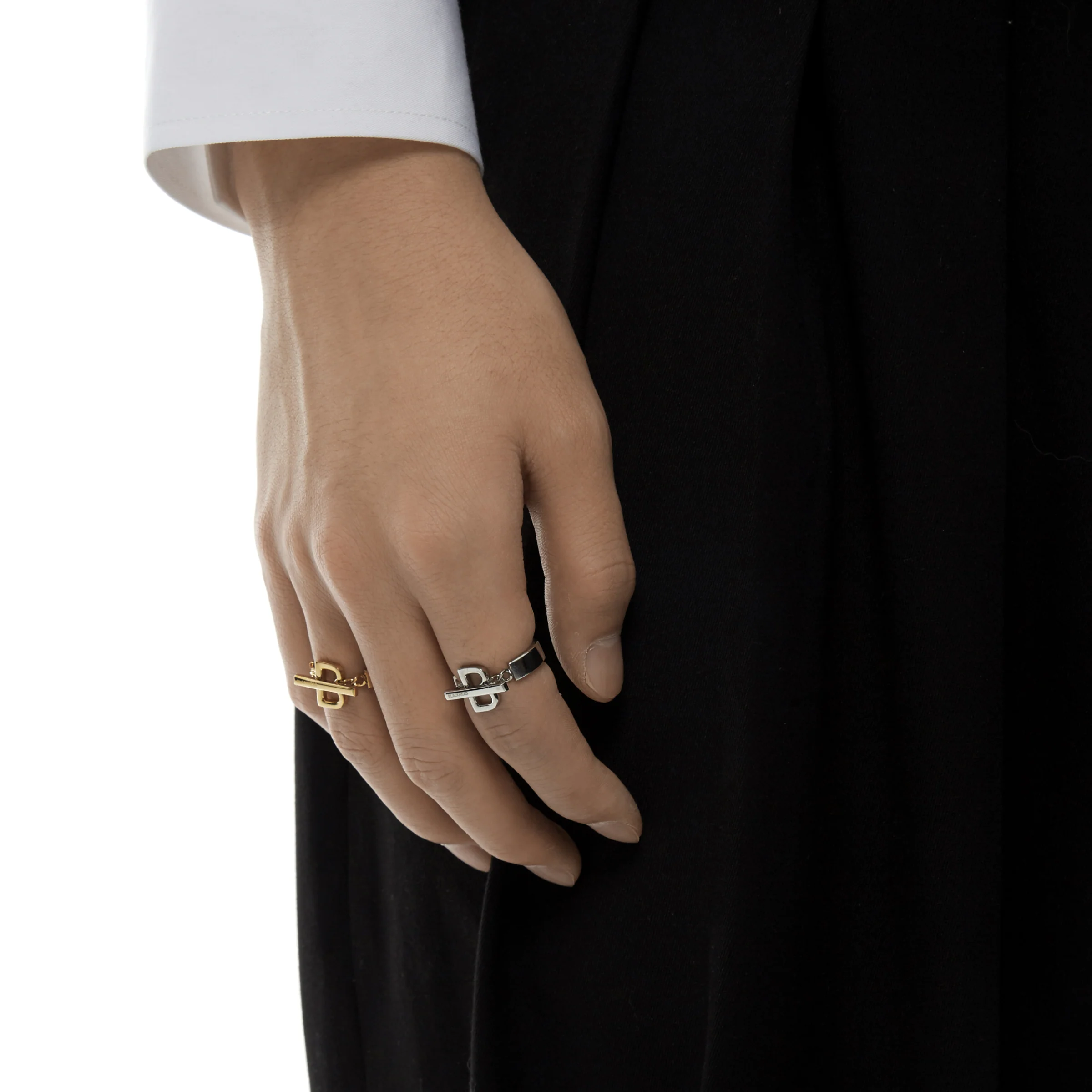 Teddy Girl Silver B Letter Chain Titanium Steel Decorated Ring - Image 3