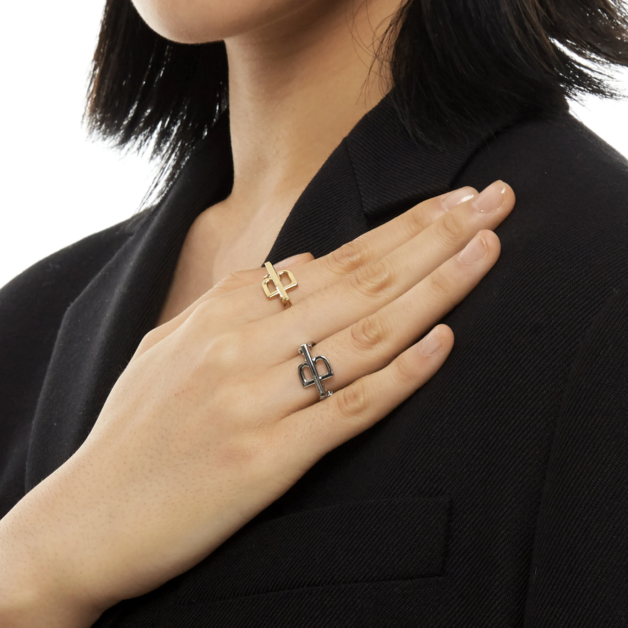 Teddy Girl Silver B Letter Chain Titanium Steel Decorated Ring - Image 5