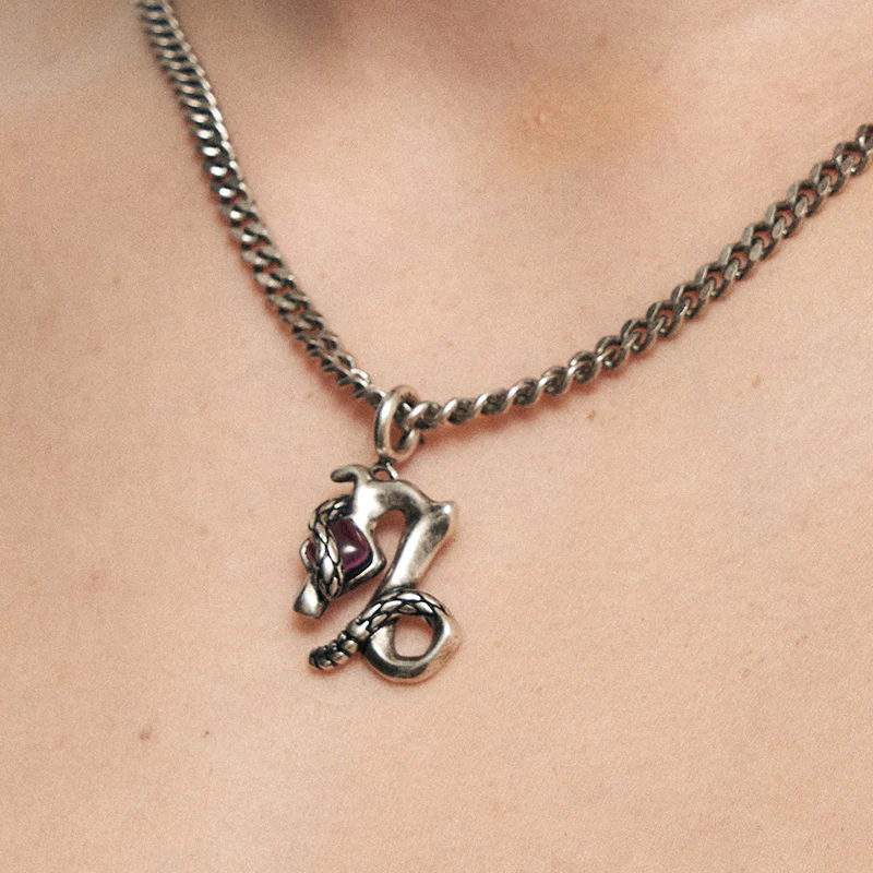 Silver Snake Zodiac Necklace Pendant - Image 6
