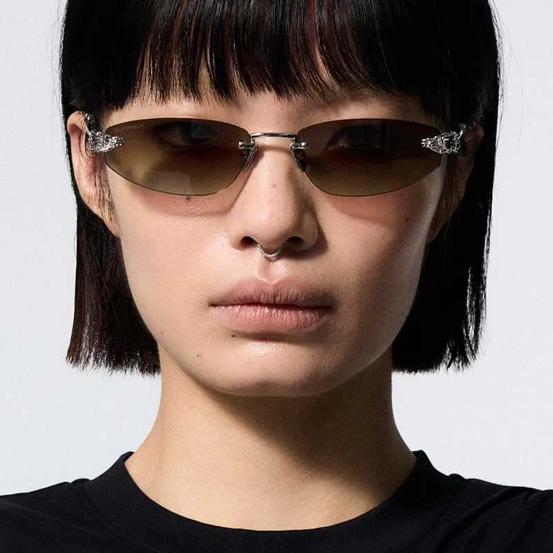 Skeletal Piercing Rimless Sunglasses (Polarized Gradient Brown) - Image 3