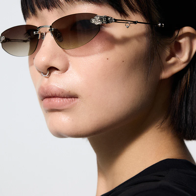 Skeletal Piercing Rimless Sunglasses (Polarized Gradient Brown) - Image 5