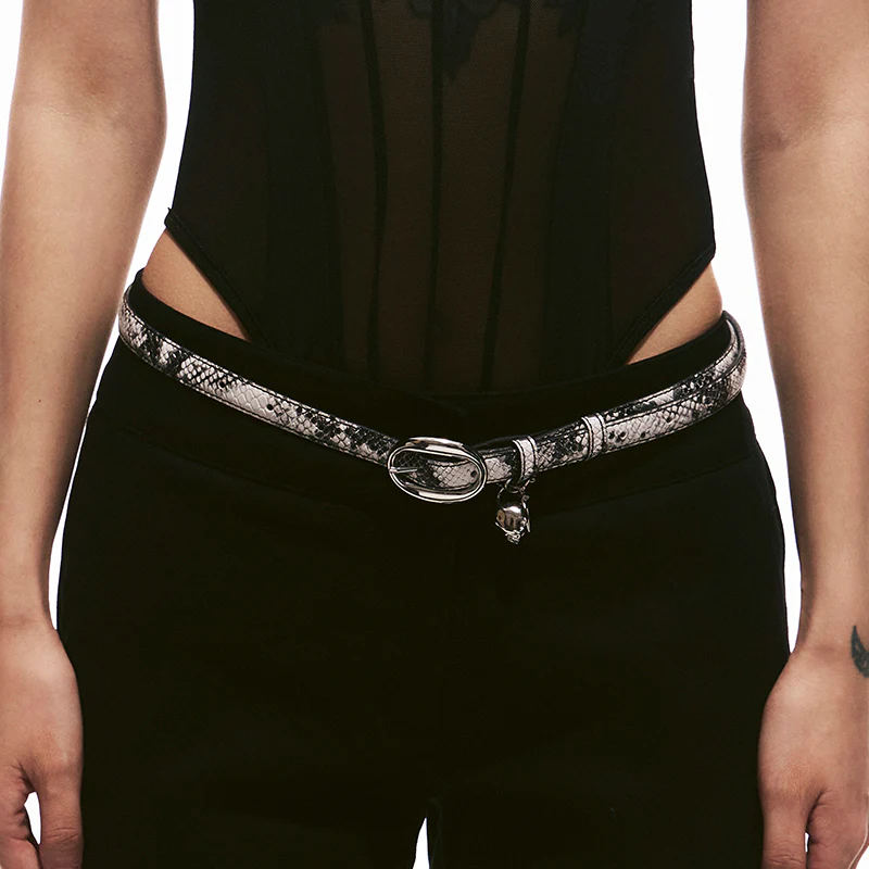 Skull & Snake Embossed Slim Belt - Image 3