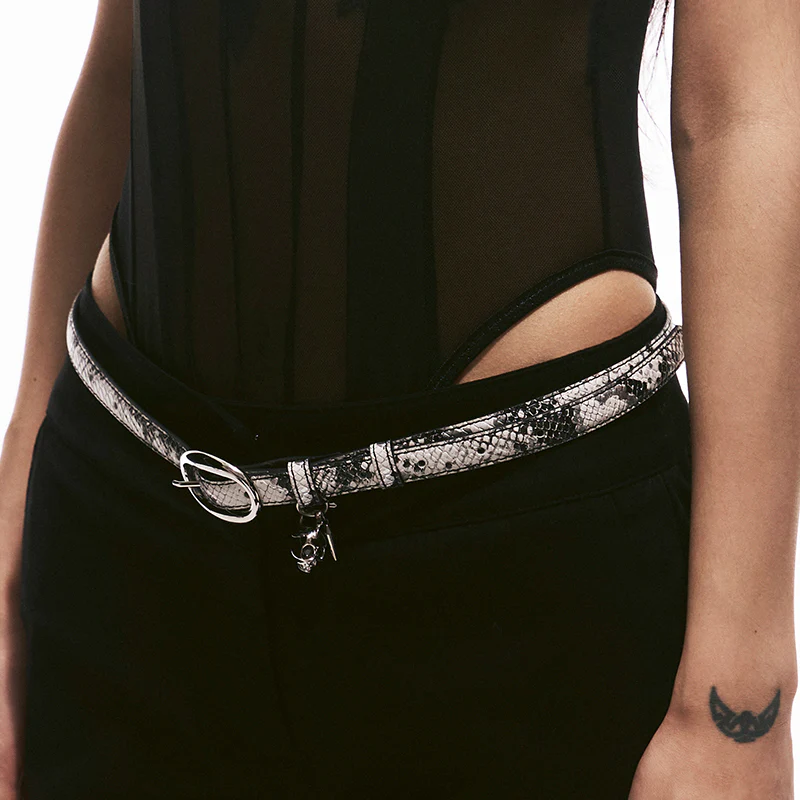 Skull & Snake Embossed Slim Belt - Image 4