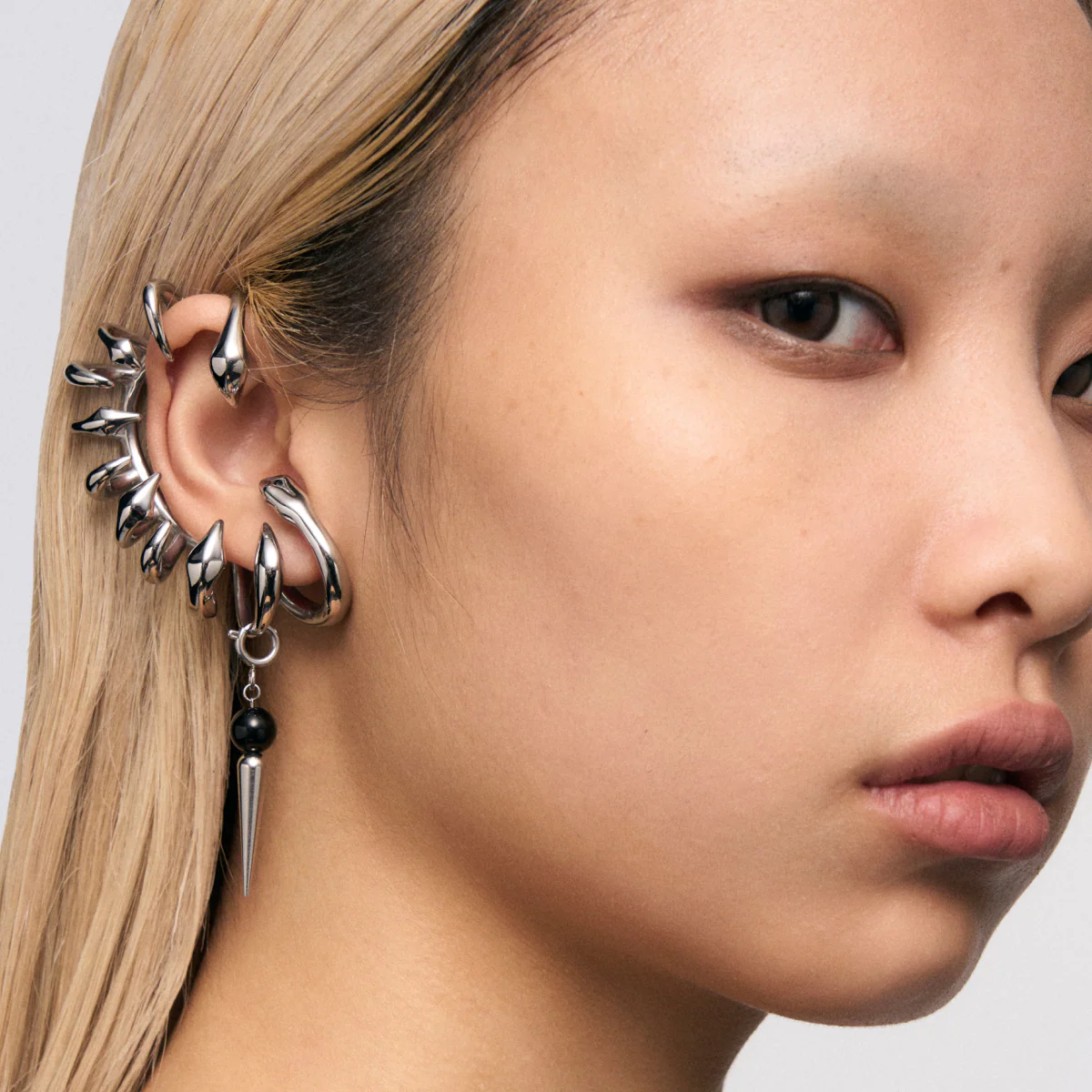 Snake Bone Effect Black Onyx Ear Cuff (Right Ear Single) - Image 5