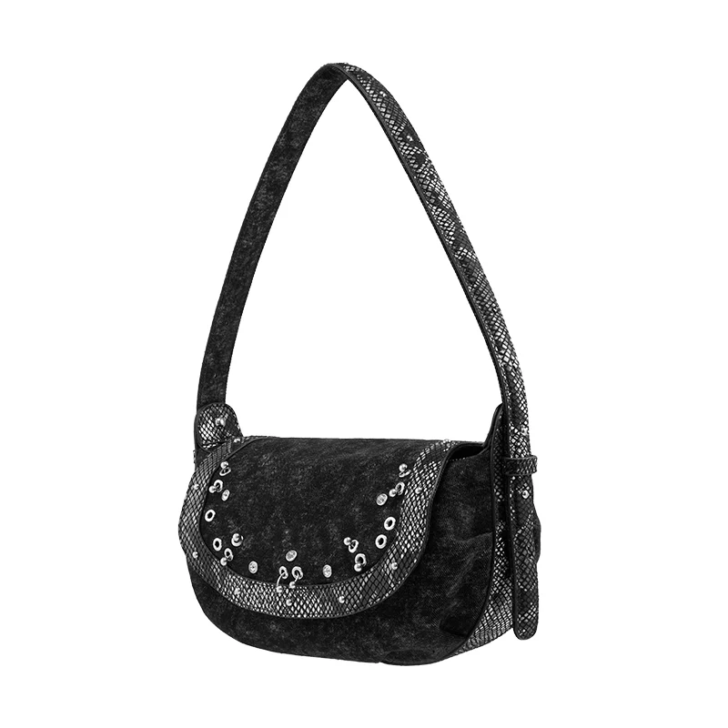 Snake-Pattern Denim Mini Shoulder Bag - Image 3