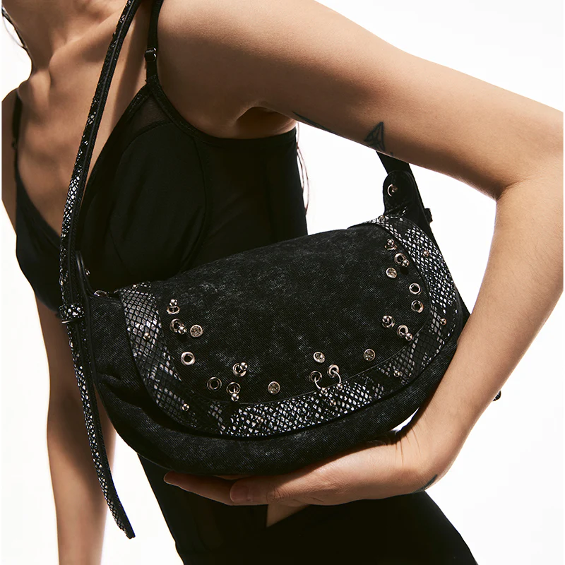 Snake-Pattern Denim Mini Shoulder Bag - Image 6