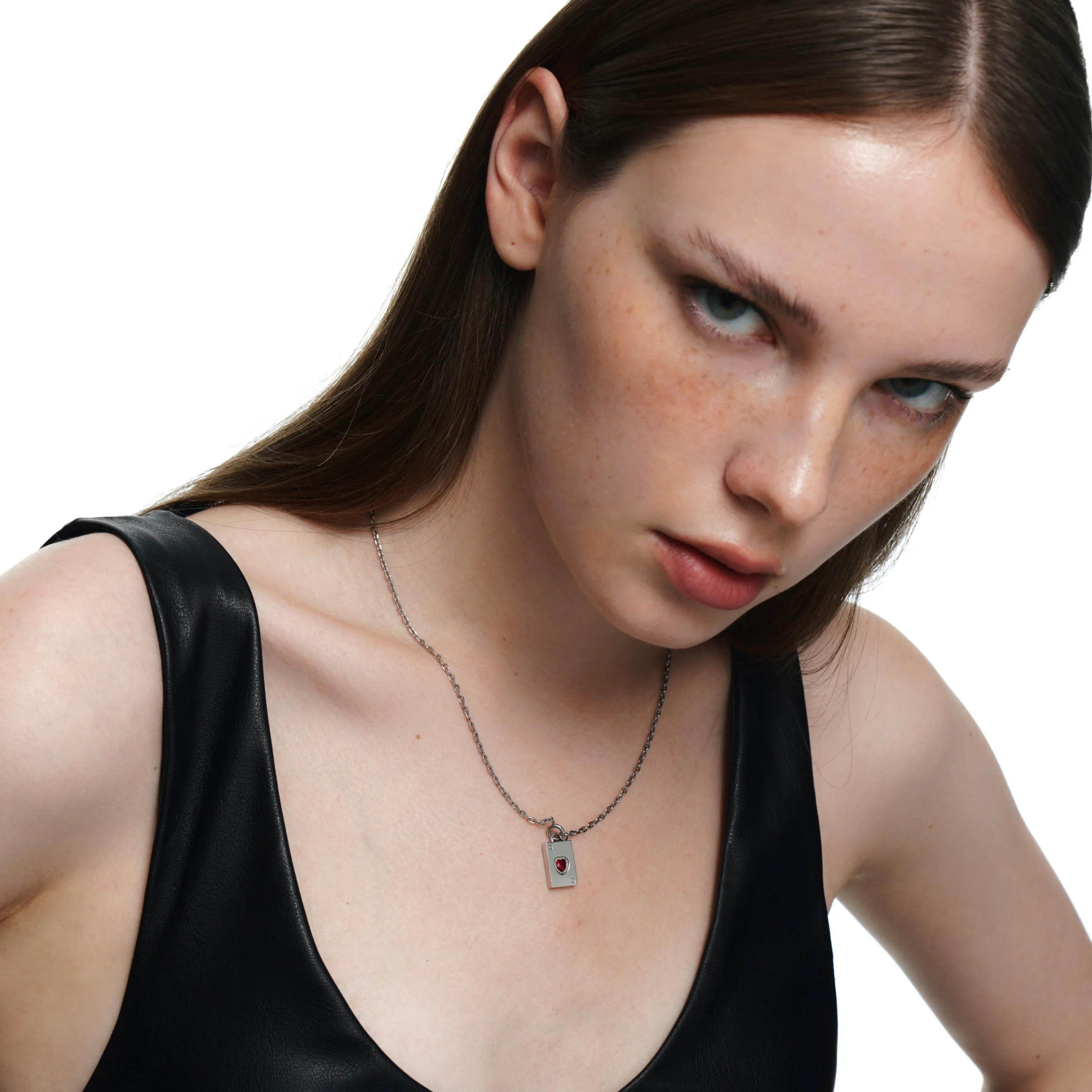 Lover's Interlock Spade and Heart Couples' Necklace - Image 6