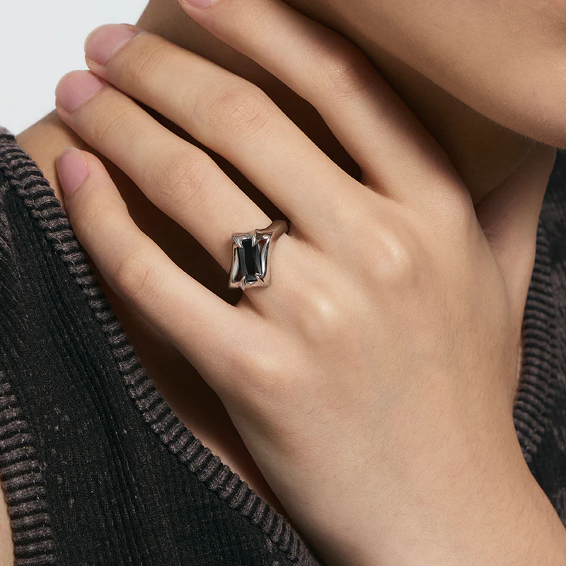 Spiked Black Square-Cut Ring - Image 2