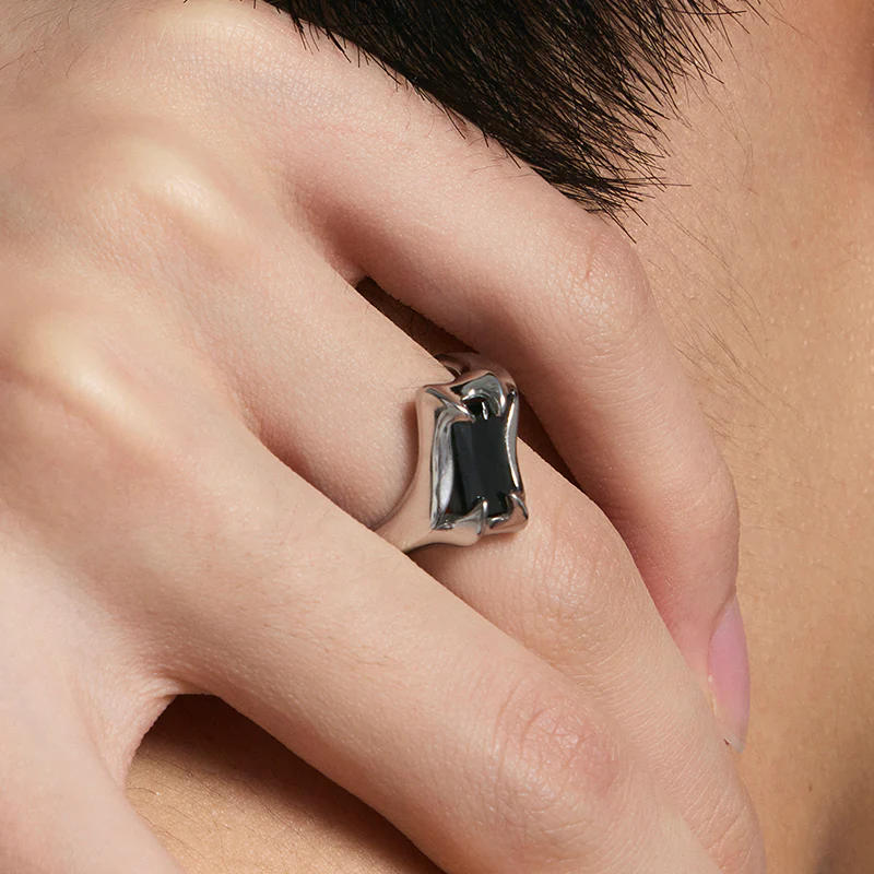 Spiked Black Square-Cut Ring - Image 3