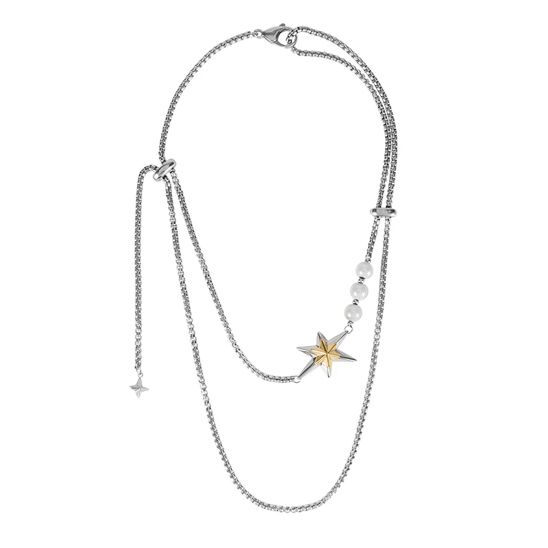 Star of Bethlehem Gold And Silver Color-Blocked Adjustable Christmas Star Necklace - Image 3