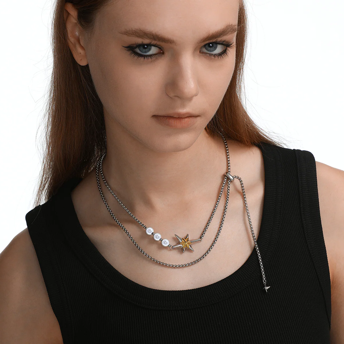 Star of Bethlehem Gold And Silver Color-Blocked Adjustable Christmas Star Necklace - Image 4