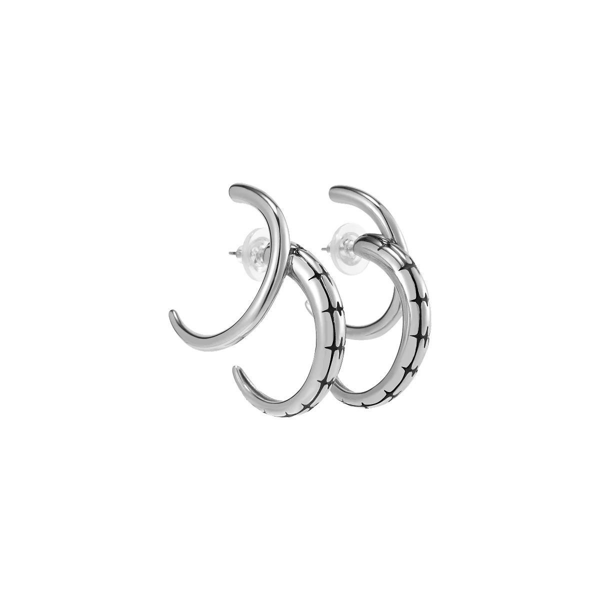 Starburst Snake Pattern Double Ring Earrings