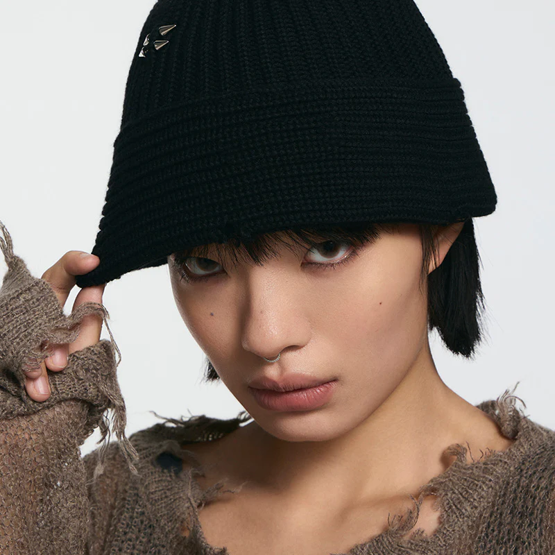 Studded Piercing Knit Beanie - Image 4