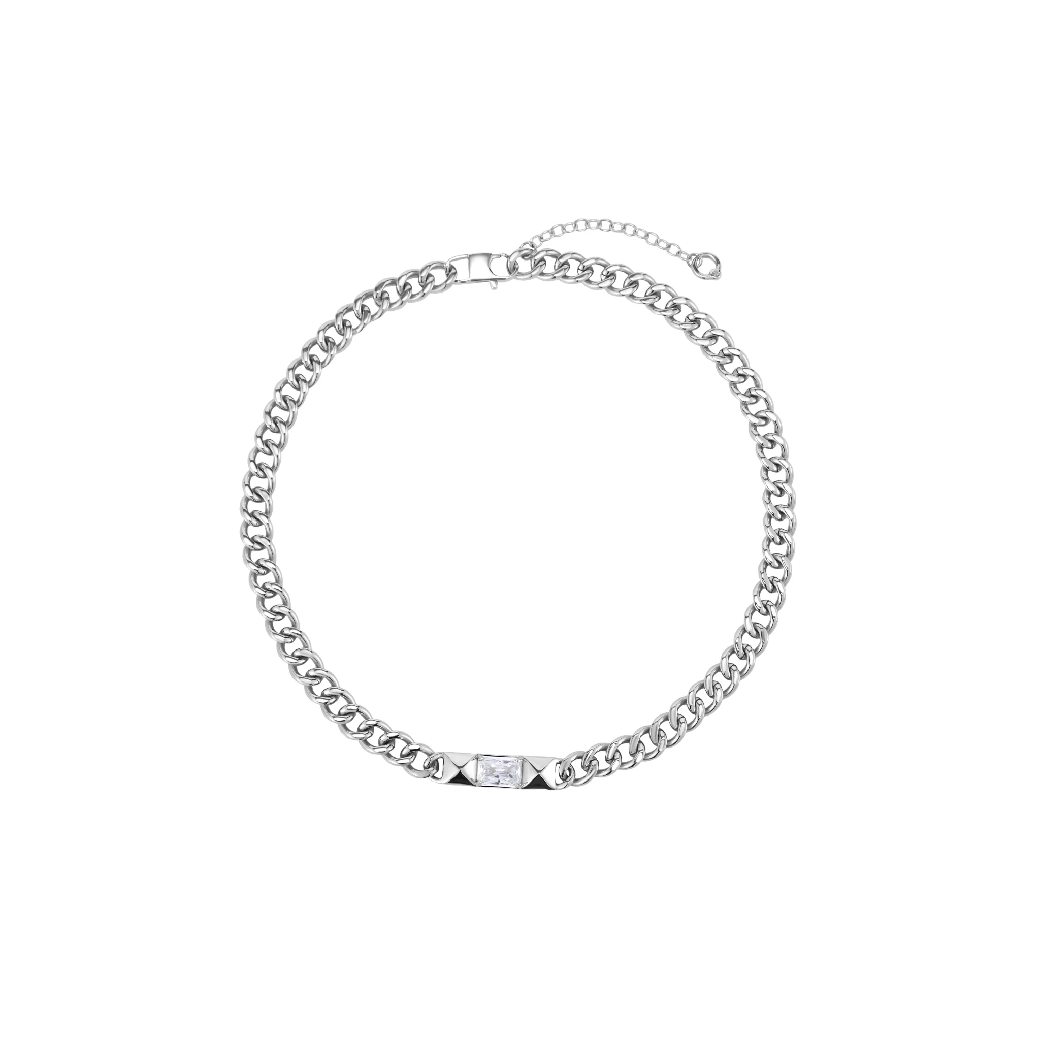 Studded Square-Cut Cuban Chain Necklace