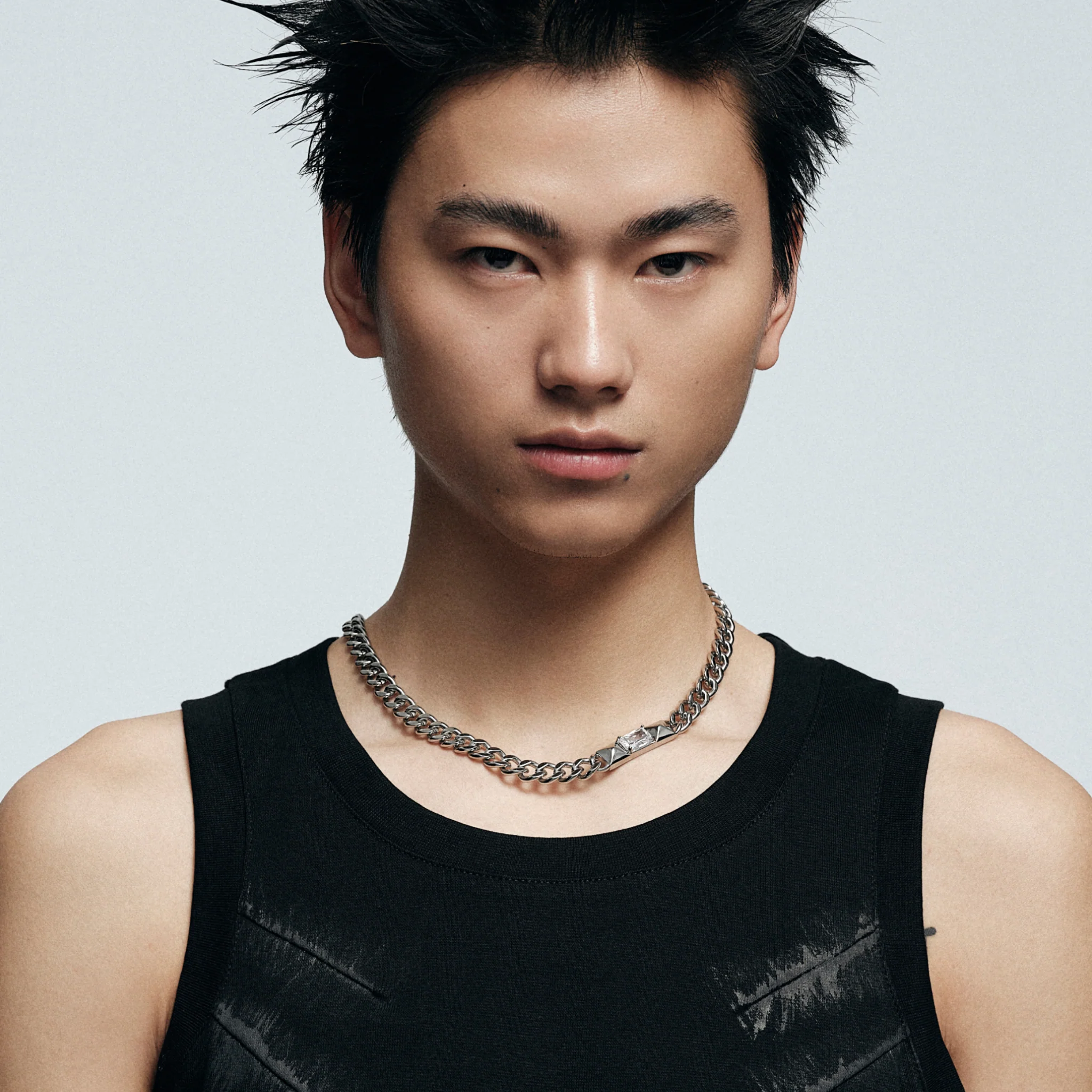 Studded Square-Cut Cuban Chain Necklace - Image 2