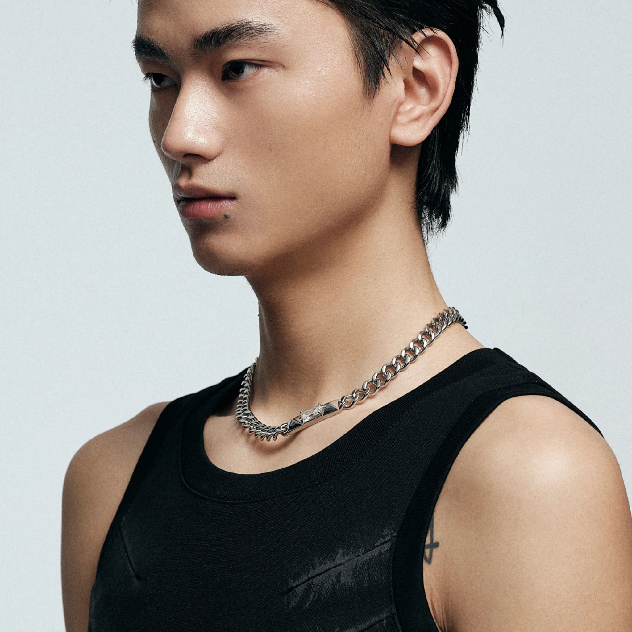Studded Square-Cut Cuban Chain Necklace - Image 3