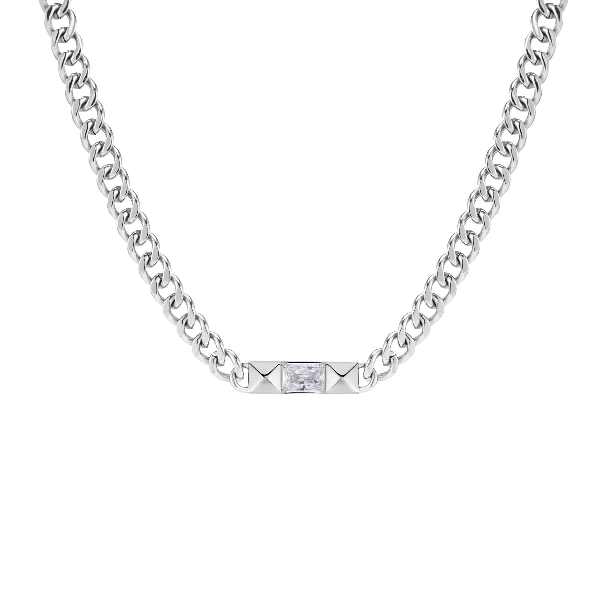 Studded Square-Cut Cuban Chain Necklace - Image 5