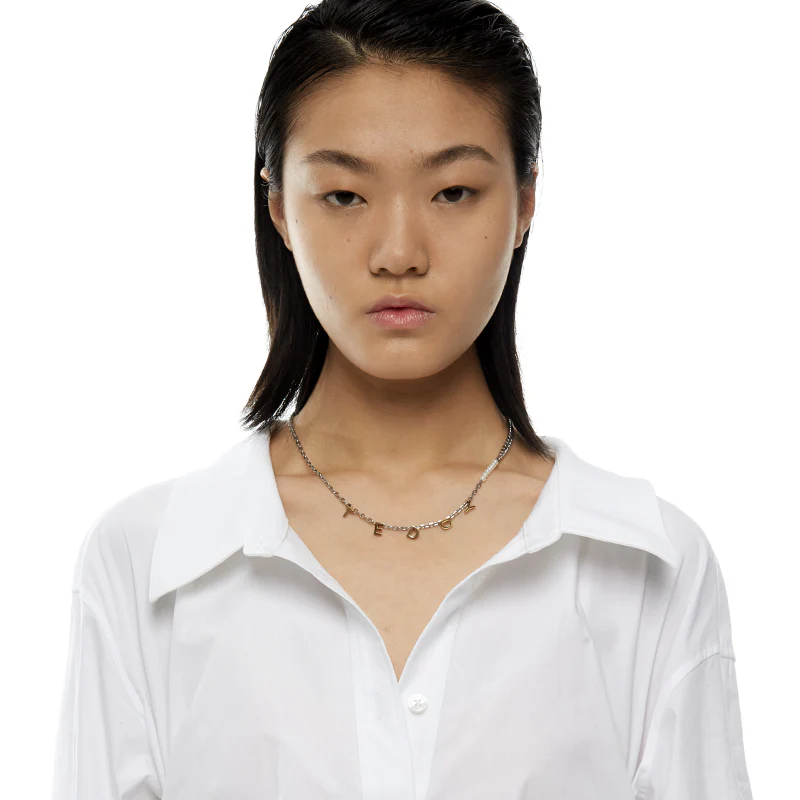 Teddy Girl Pearl Duo Color Letter Necklace - Image 3