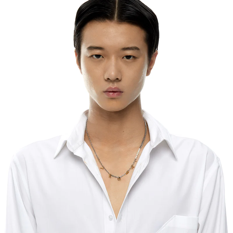 Teddy Girl Pearl Duo Color Letter Necklace - Image 5