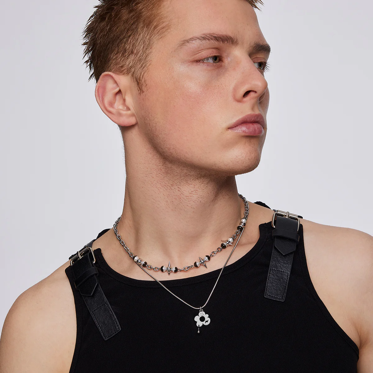 Y2B SERIES Double Chain Detachable Flower Expression Pendant Spike Necklace - Image 4