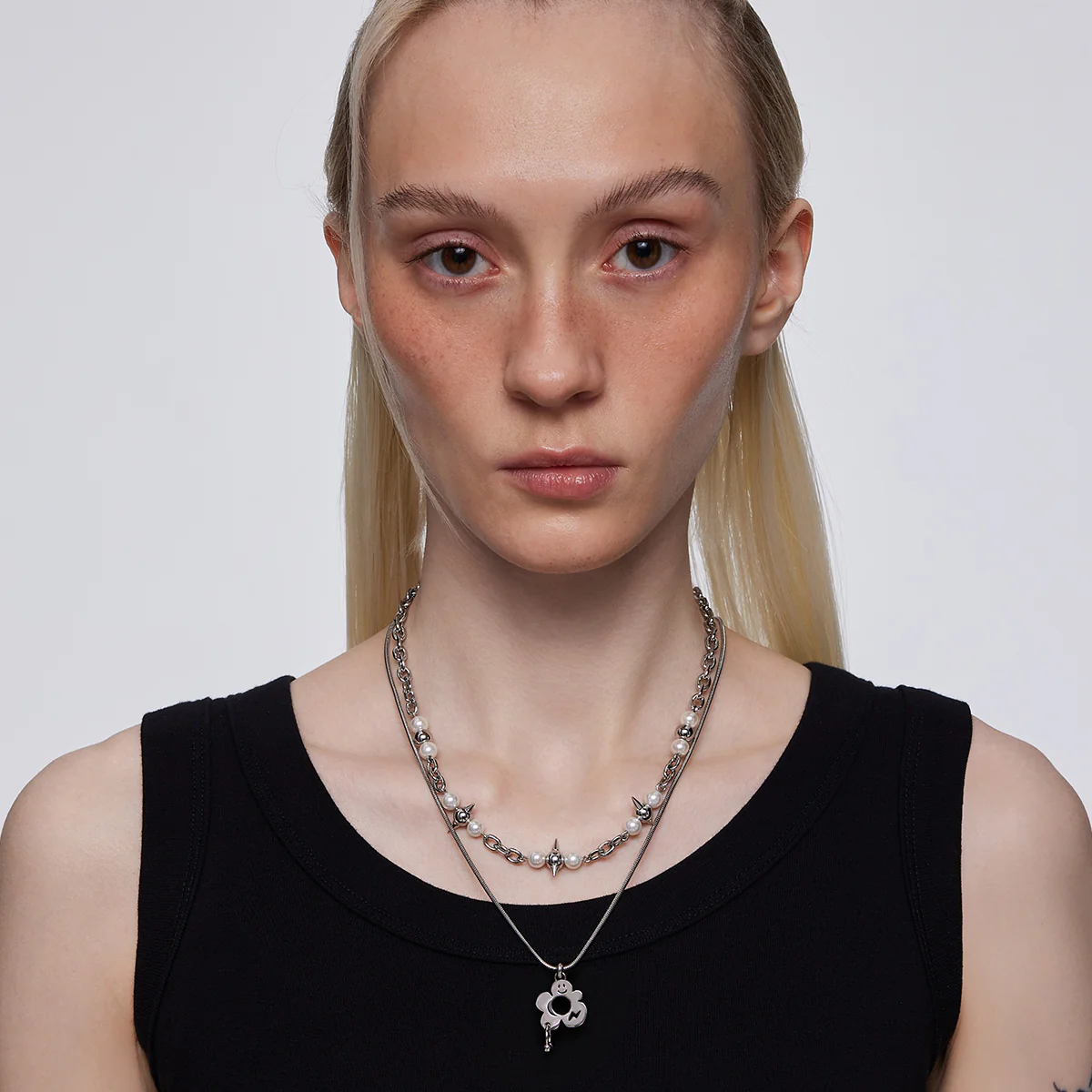 Y2B SERIES Double Chain Detachable Flower Expression Pendant Spike Necklace - Image 7