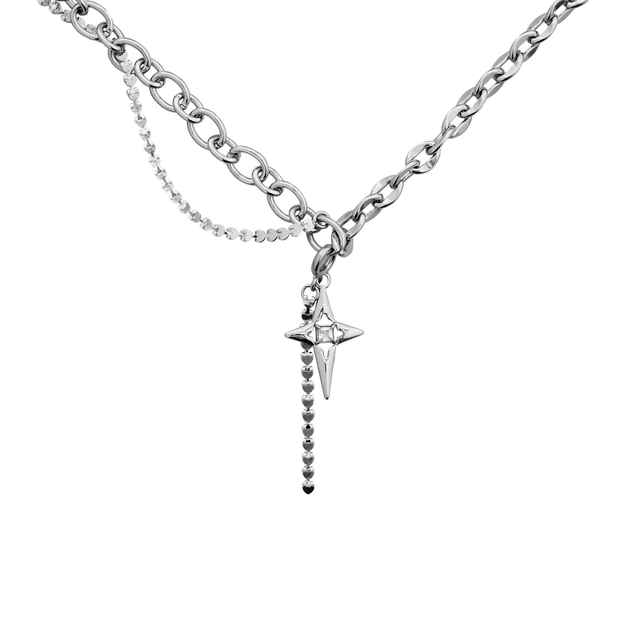 Zircon Starburst Double-Layer Necklace